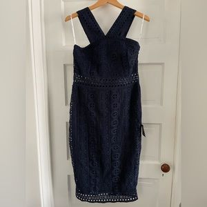 Lulu’s Navy Blue Crochet Midi Dress